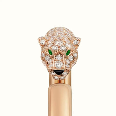 Panthere Rose Pavé Head Open Bangle Bracelet