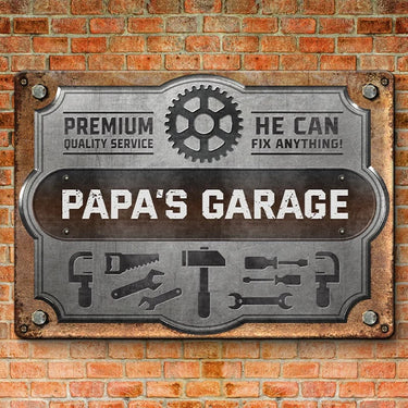 Papa Makes It All Better - Personalized Family Name Metal Sign for Cozy Home Decor - Father's Day, Gift For Dad, Granddad