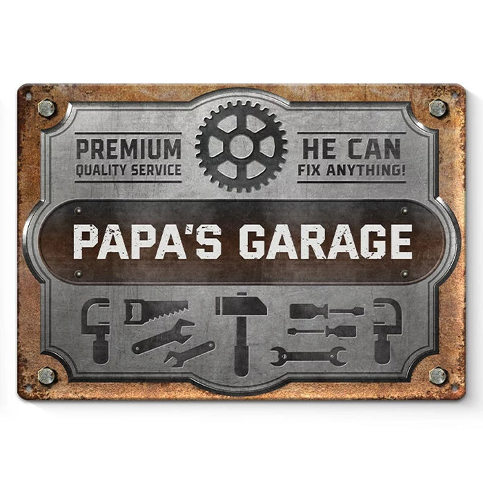 Papa Makes It All Better - Personalized Family Name Metal Sign for Cozy Home Decor - Father's Day, Gift For Dad, Granddad