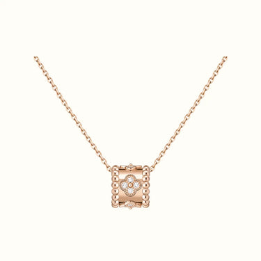 Perlée Rose Beaded Pavé Clover Pendant Necklace