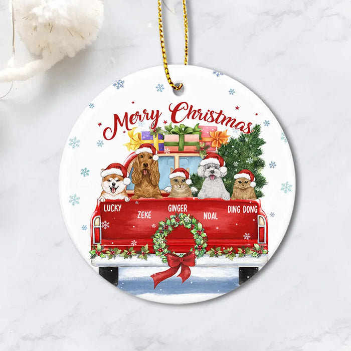Personalized Ceramic Ornament gifts for dog cat lovers - Christmas Pickup Truck
