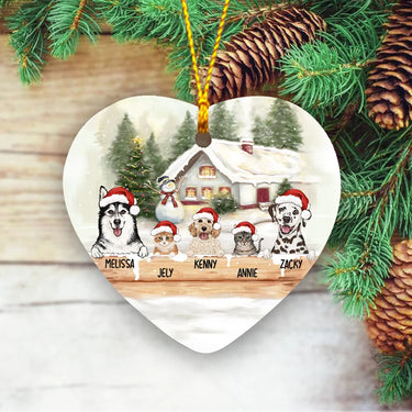Personalized Ceramic Ornament  gifts for dog cat lovers - Christmas Wooden Fence