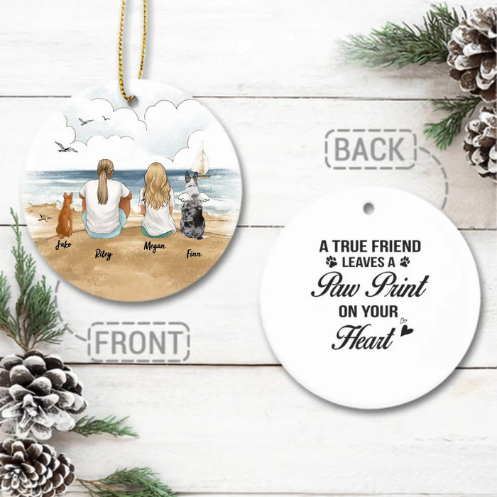 Personalized Ceramic Ornament gifts for dog lovers (2 sides 2 designs) - DOG & COUPLE - Custom Message - Beach