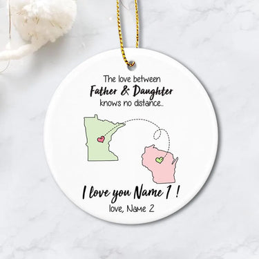 Personalized custom long distance relationship Christmas gift ideas ceramic ornament (PRINTED ON BOTH SIDES) - 2195