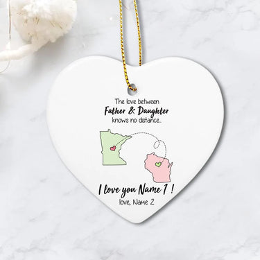 Personalized custom long distance relationship Christmas gift ideas ceramic ornament (PRINTED ON BOTH SIDES) - 2195