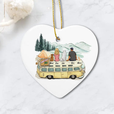 Personalized dog Christmas Ceramic Ornament gifts for dog lovers (PRINTED ON BOTH SIDES) - DOG & COUPLE - Camping - 2355