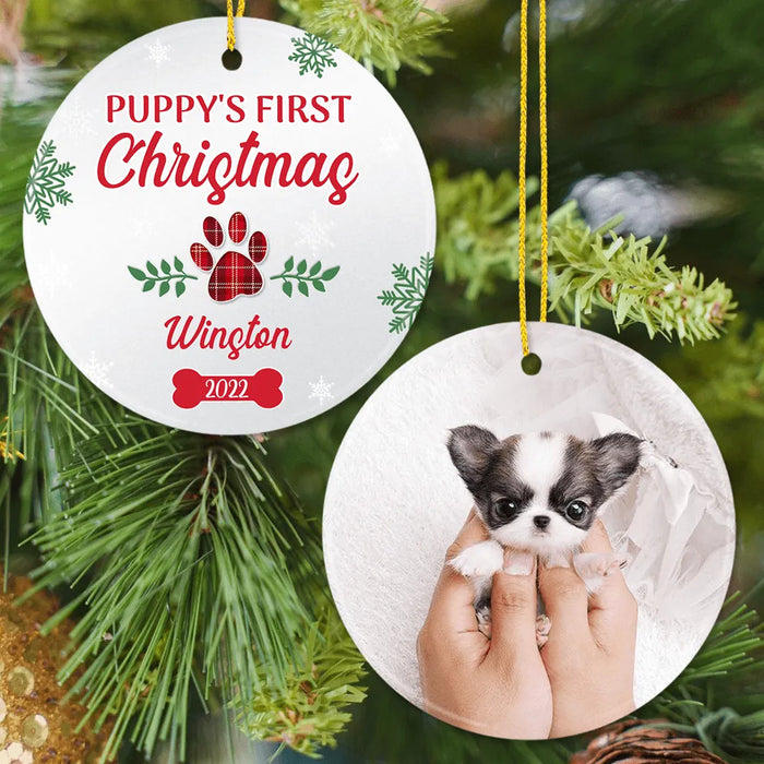 Personalized Dog First Christmas Ceramic Ornament Gifts - Custom Name, Photo & Year