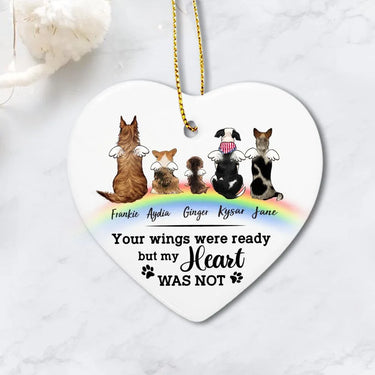 Personalized Dog Memorial Rainbow Bridge Christmas Ceramic Ornaments (Printed On Both Sides) - Custom Sayings