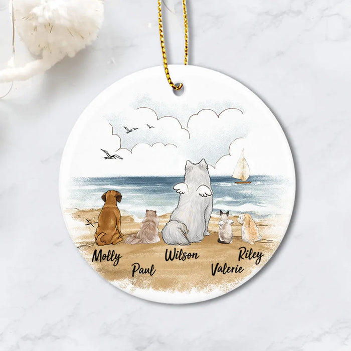 Personalized Family Ornaments With Dog & Cat  - Dog And Cat Ornaments - Beach - Personalized  Christmas Ceramic Ornaments - (Printed On Both Sides)