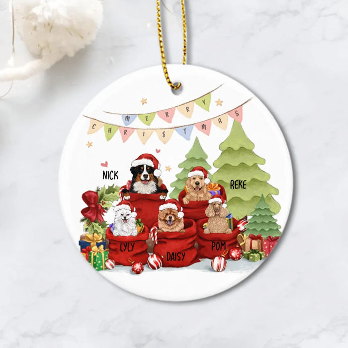 Personalized Santa Bag Christmas Ceramic Ornament gifts for dog cat lovers (PRINTED ON BOTH SIDES)