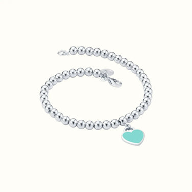 Return To T White Blue Heart Bead Bracelet