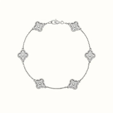Sweet Alhambra White Mini Pavé Clover Bracelet
