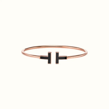 T Narrow Rose Black Inlay Bangle Bracelet