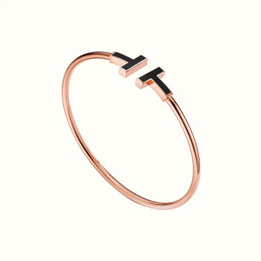 T Narrow Rose Black Inlay Bangle Bracelet