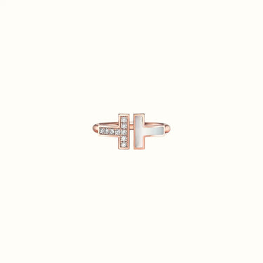 T Narrow Rose White Inlay Pavé Ring
