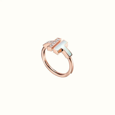 T Narrow Rose White Inlay Pavé Ring