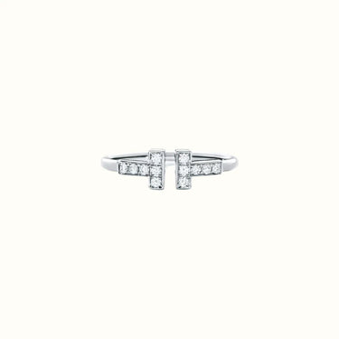 T Narrow White Double Pavé Ring