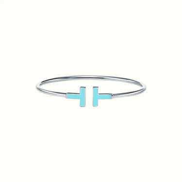 T Narrow White Turquoise Inlay Bangle Bracelet