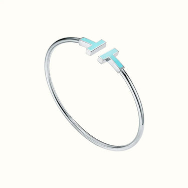 T Narrow White Turquoise Inlay Bangle Bracelet