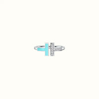 T Narrow White Turquoise Inlay Pavé Ring