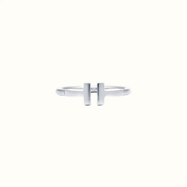 T Narrow White Wire Ring