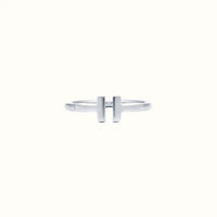 T Narrow White Wire Ring