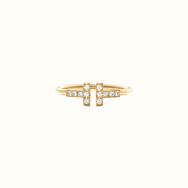 T Narrow Yellow Double Pavé Ring