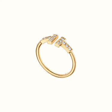 T Narrow Yellow Double Pavé Ring