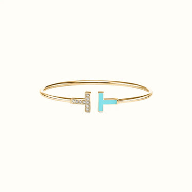 T Narrow Turquoise Inlay Pavé Bangle Bracelet