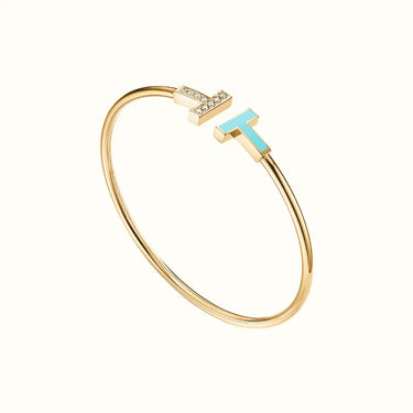 T Narrow Turquoise Inlay Pavé Bangle Bracelet