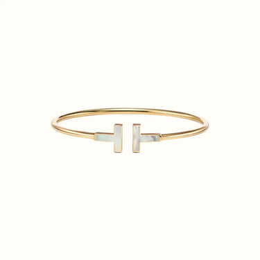 T Narrow White Inlay Bangle Bracelet