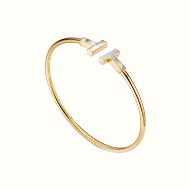 T Narrow White Inlay Bangle Bracelet