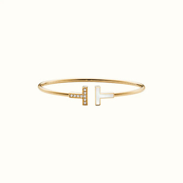 T Narrow White Inlay Pavé Bangle Bracelet