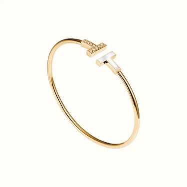 T Narrow White Inlay Pavé Bangle Bracelet