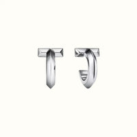T Smile White Polished Hoop Earrings