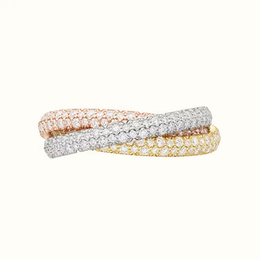Trinity Tricolor Full Pavé Interlocking Ring