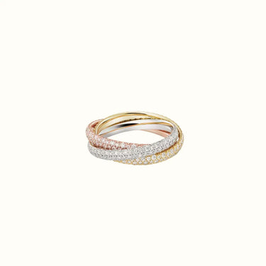 Trinity Tricolor Full Pavé Interlocking Ring