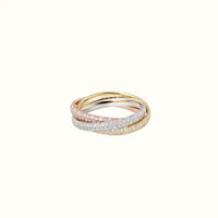 Trinity Tricolor Full Pavé Interlocking Ring