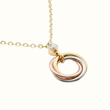 Trinity Tricolor Interlocking Ring Drop Necklace