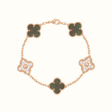 Vintage Alhambra Rose Green Pavé Clover Bracelet