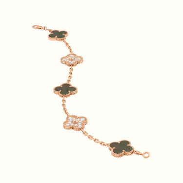 Vintage Alhambra Rose Green Pavé Clover Bracelet