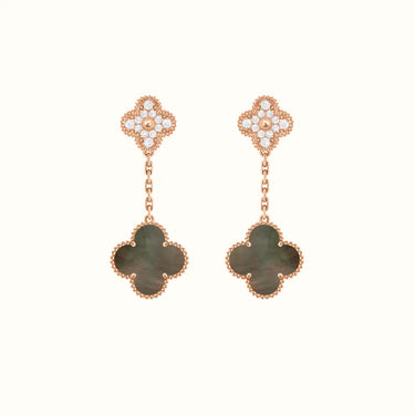 Vintage Alhambra Rose Green Pavé Drop Clover Earrings