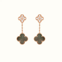 Vintage Alhambra Rose Green Pavé Drop Clover Earrings