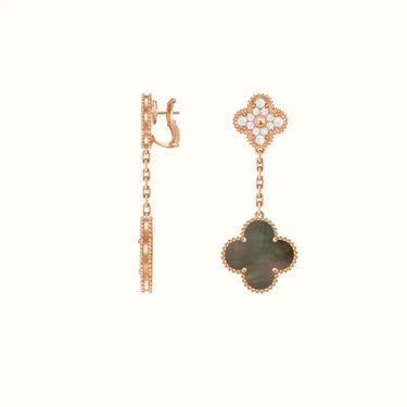 Vintage Alhambra Rose Green Pavé Drop Clover Earrings