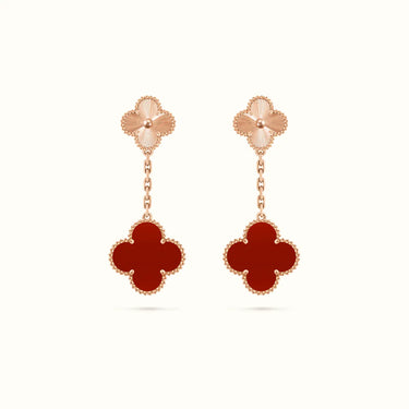 Vintage Alhambra Rose Red Drop Clover Earrings