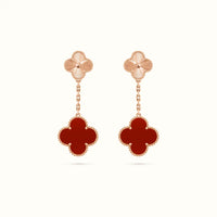 Vintage Alhambra Rose Red Drop Clover Earrings