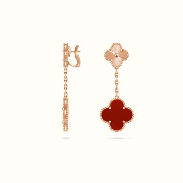 Vintage Alhambra Rose Red Drop Clover Earrings