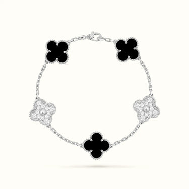 Vintage Alhambra White Black Pavé Clover Bracelet