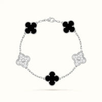 Vintage Alhambra White Black Pavé Clover Bracelet