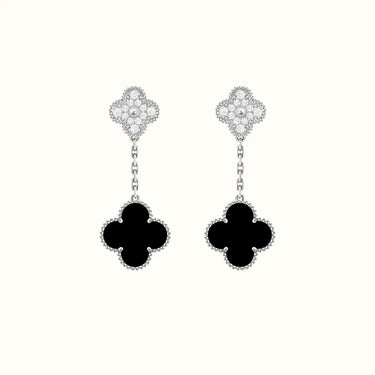 Vintage Alhambra White Black Pavé Drop Clover Earrings